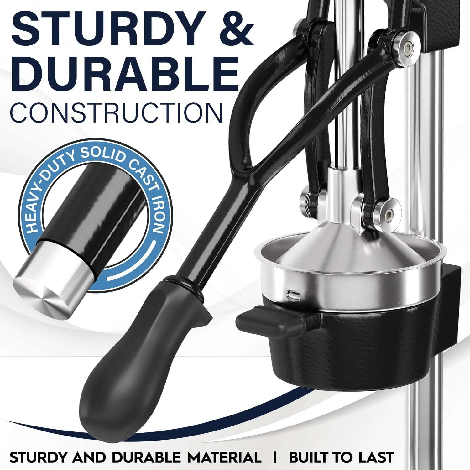 Eurolux Cast Iron Citrus Press Juicer Commercial Grade Manual Citrus Juicer with Stainless Steel Cup, Black - Image 4