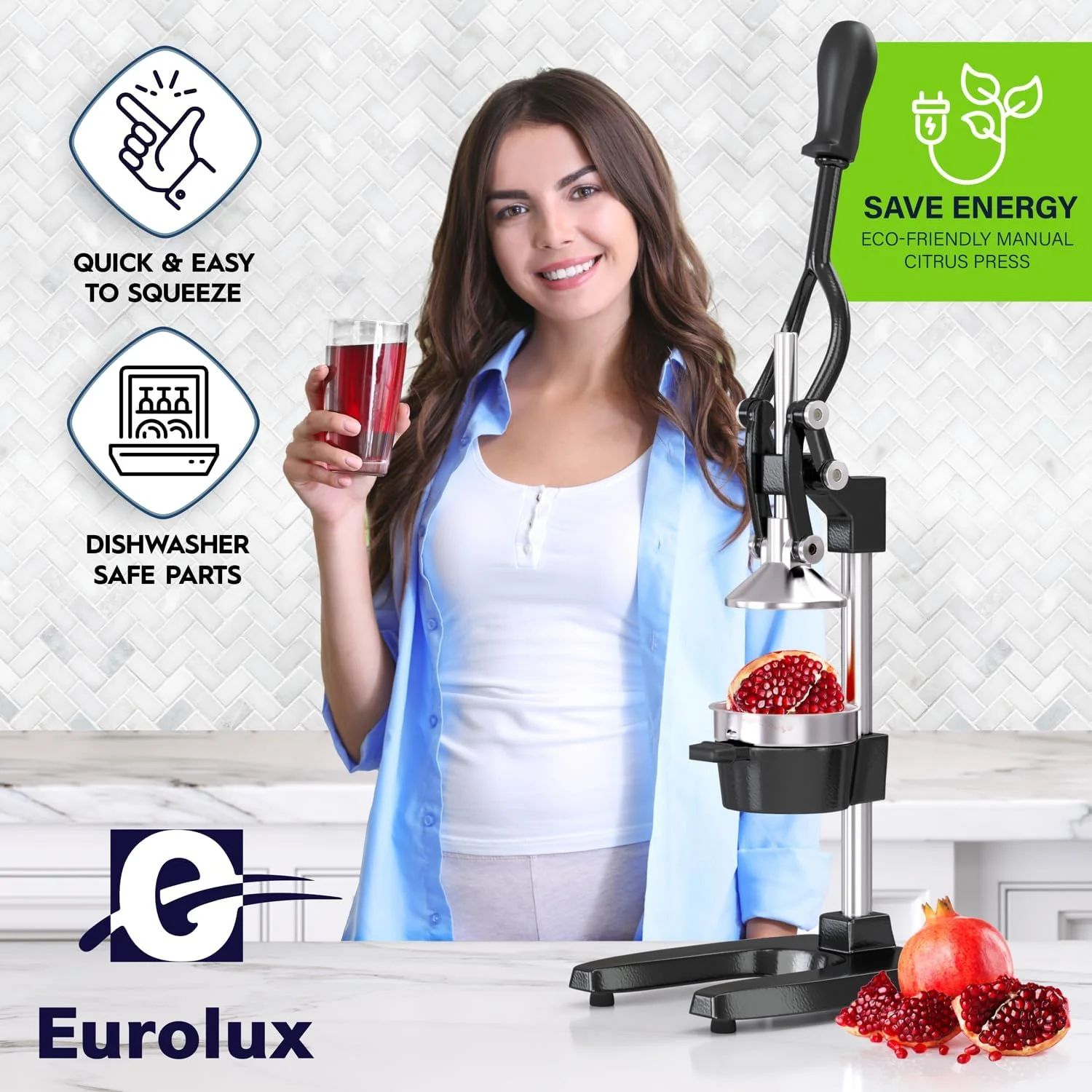 Eurolux Cast Iron Citrus Press Juicer Commercial Grade Manual Citrus Juicer with Stainless Steel Cup, Black - Image 8