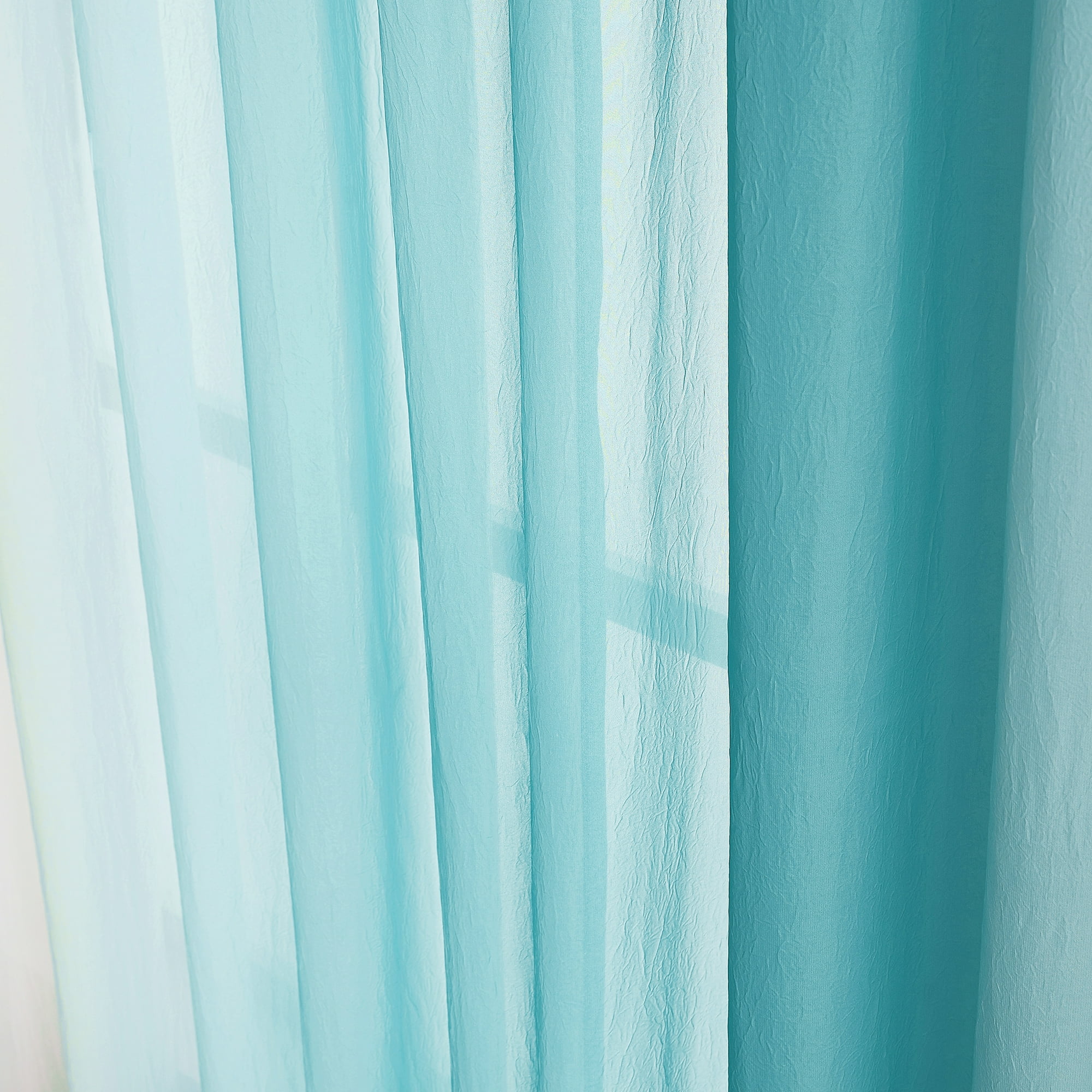 Junvictex Teal Ombre Crushed Chiffon Sheer Curtains 52"Wx84"L for Bedroom Living Room Decor, Set of 2 Crinkle Curtain Panels,Grommet - Image 3
