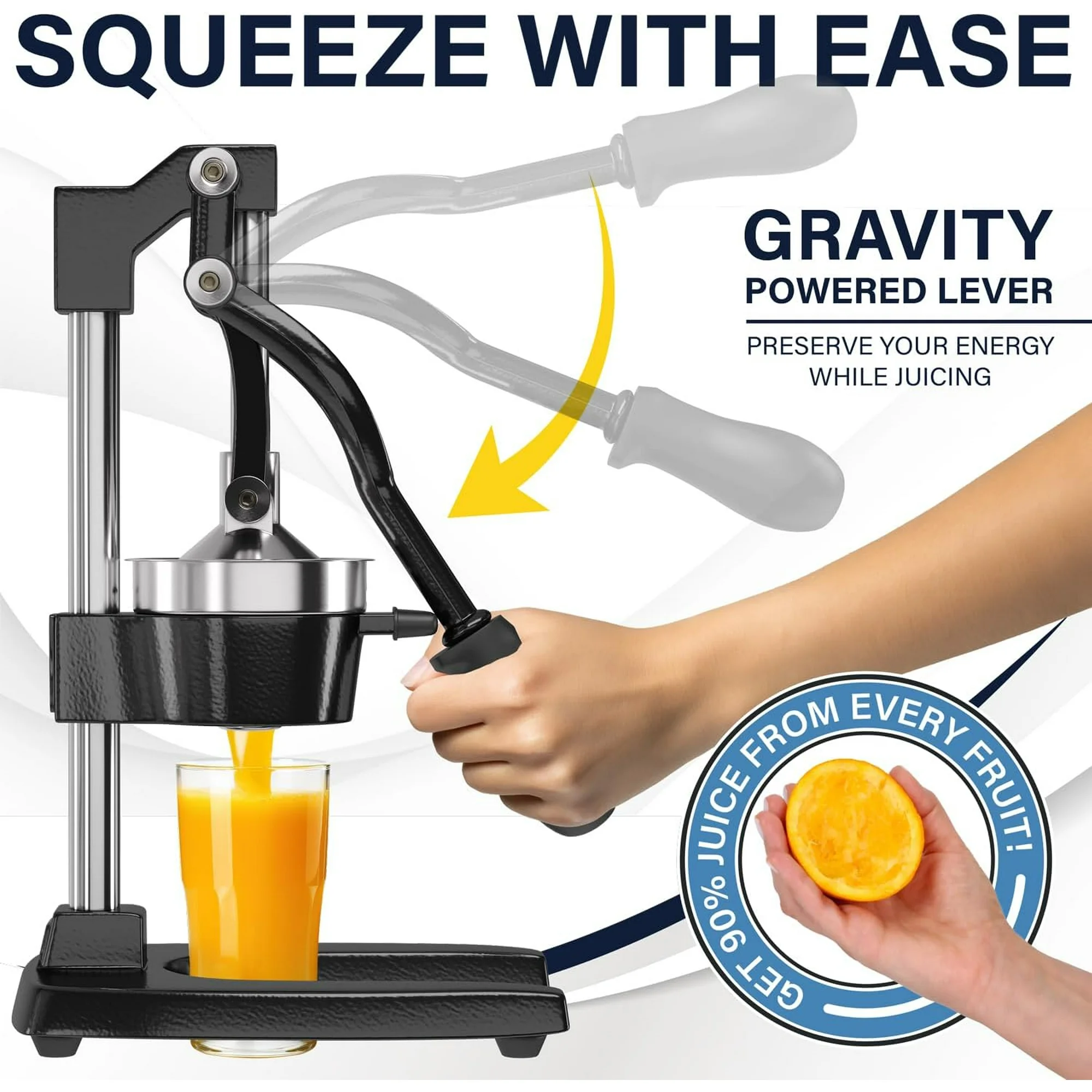Eurolux Cast Iron Citrus Press Juicer Commercial Grade Manual Citrus Juicer with Stainless Steel Cup, Black - Image 5