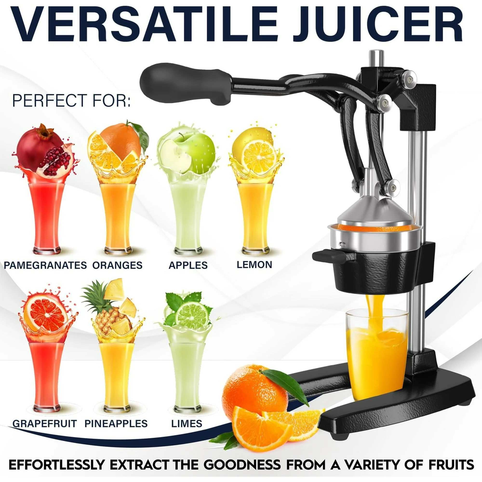 Eurolux Cast Iron Citrus Press Juicer Commercial Grade Manual Citrus Juicer with Stainless Steel Cup, Black - Image 2